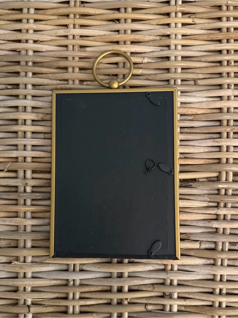 Gold Metal Picture Frame w Tan Lather 'Family' Tag - fits 3.5 x 5